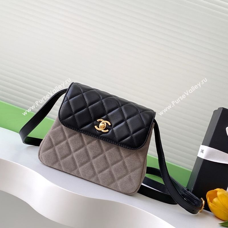 Chanel Suede Lambskin Phone Holder with Strap Black/Grey 2025 AP4679 (yezi-250703050)