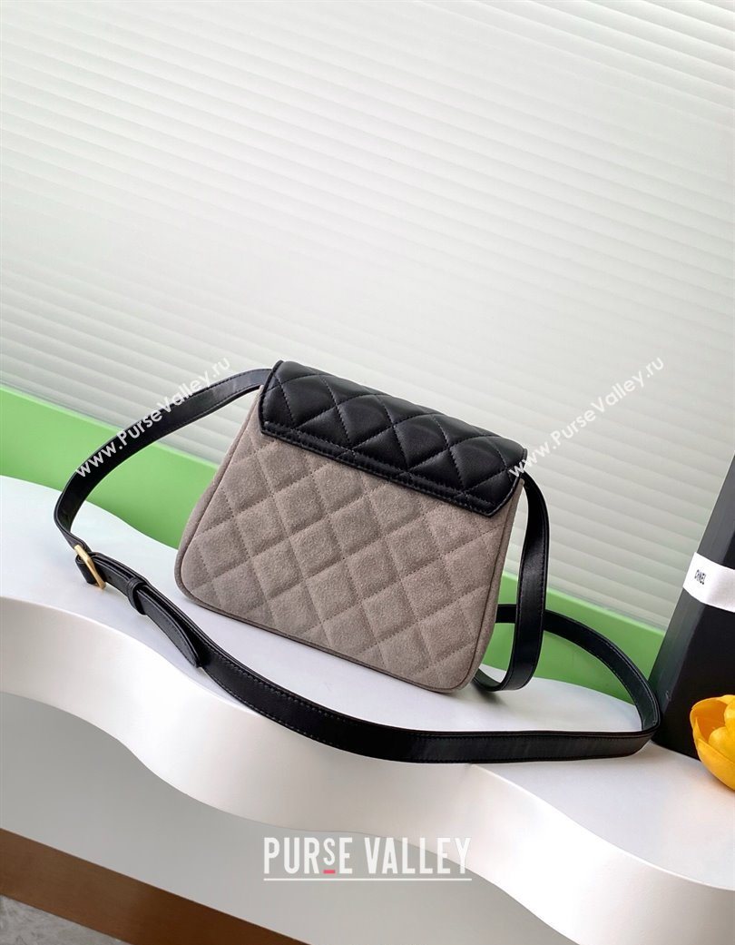 Chanel Suede Lambskin Phone Holder with Strap Black/Grey 2025 AP4679 (yezi-250703050)