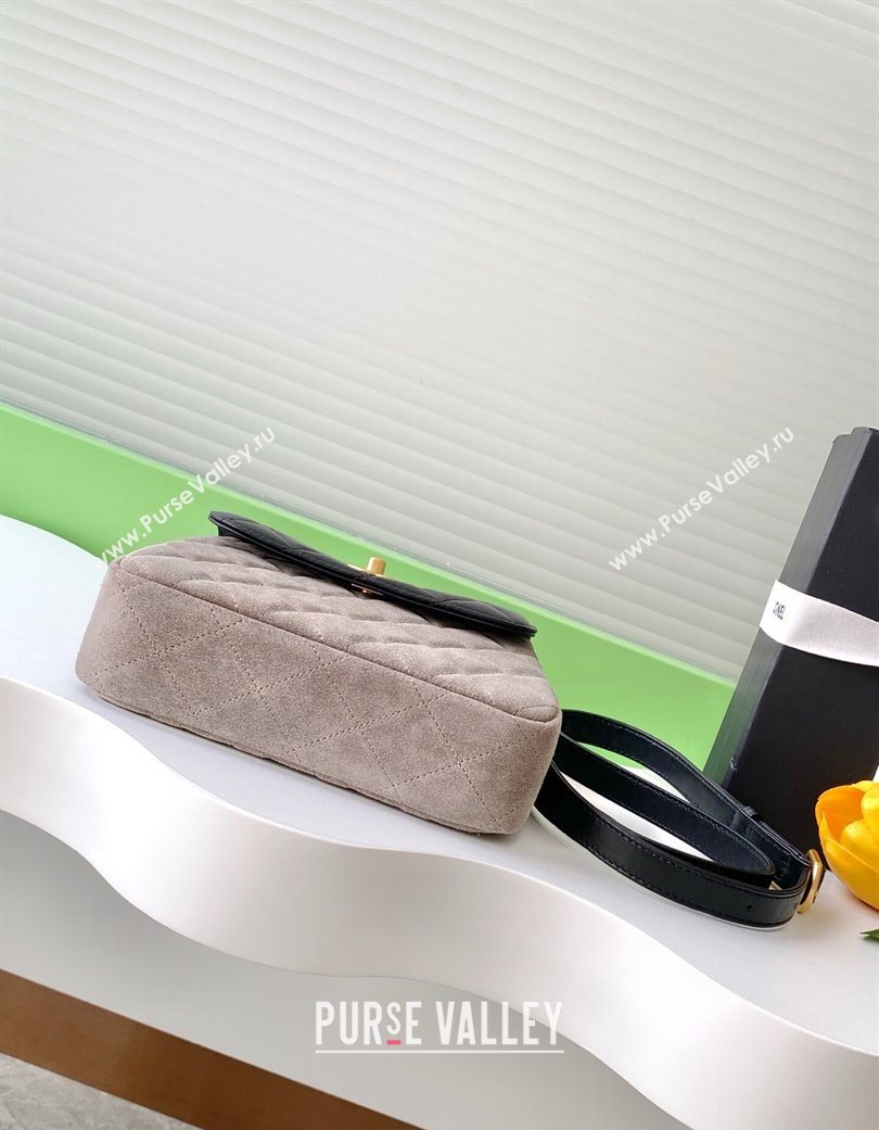 Chanel Suede Lambskin Phone Holder with Strap Black/Grey 2025 AP4679 (yezi-250703050)