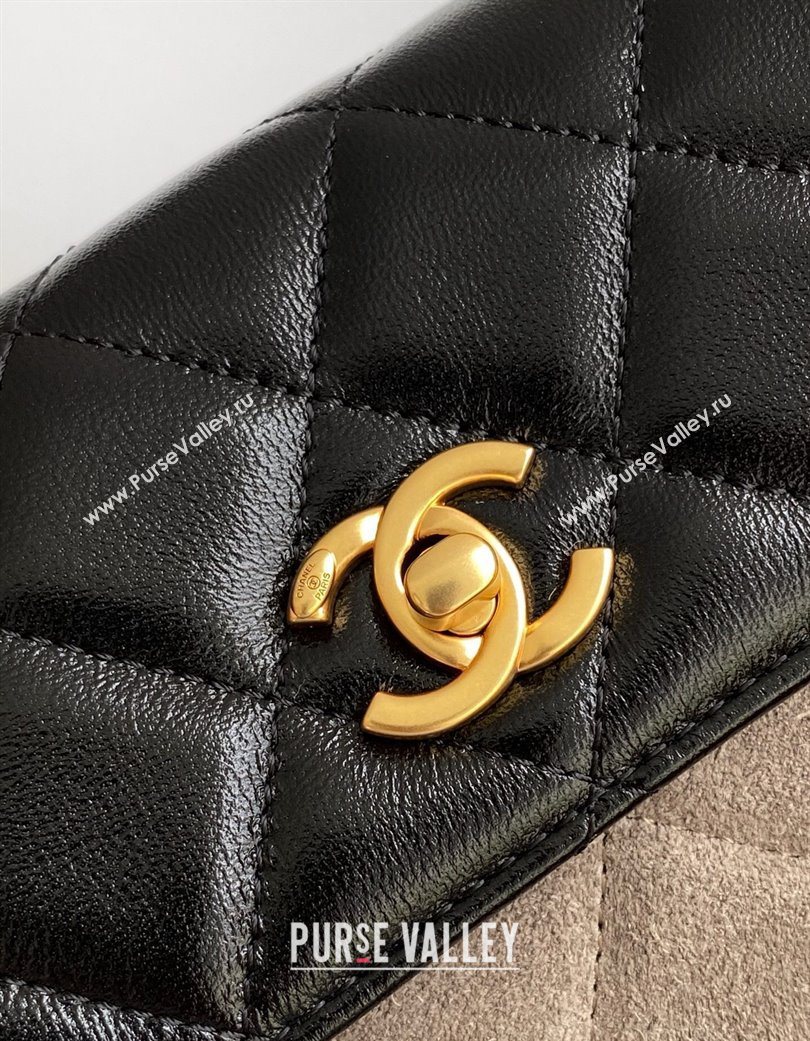Chanel Suede Lambskin Phone Holder with Strap Black/Grey 2025 AP4679 (yezi-250703050)