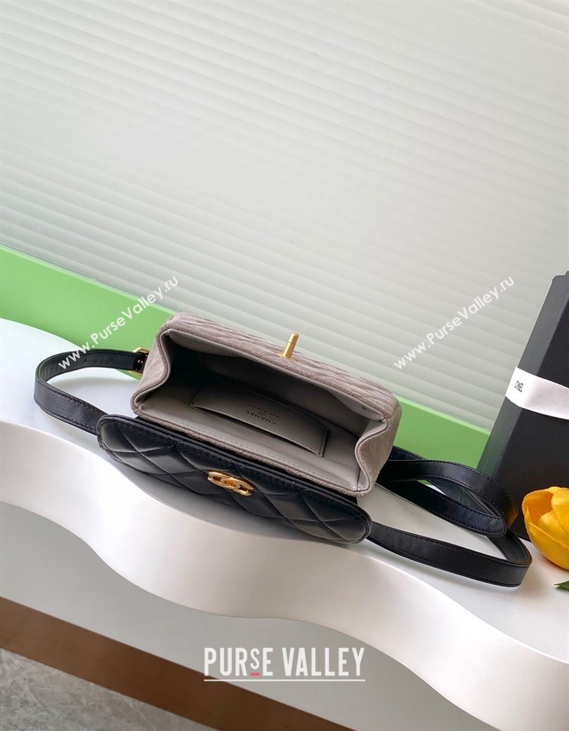 Chanel Suede Lambskin Phone Holder with Strap Black/Grey 2025 AP4679 (yezi-250703050)