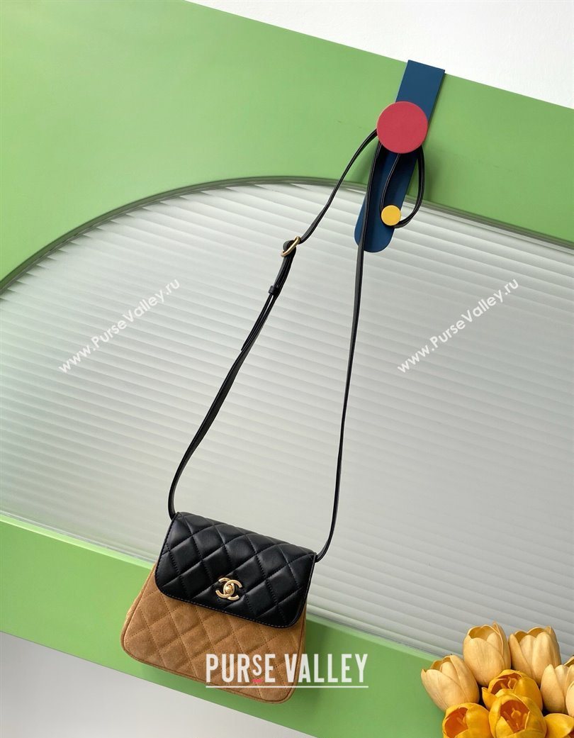 Chanel Suede Lambskin Phone Holder with Strap Beige/Black 2025 AP4679 (yezi-250703051)