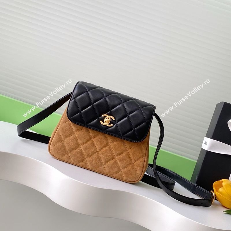 Chanel Suede Lambskin Phone Holder with Strap Beige/Black 2025 AP4679 (yezi-250703051)