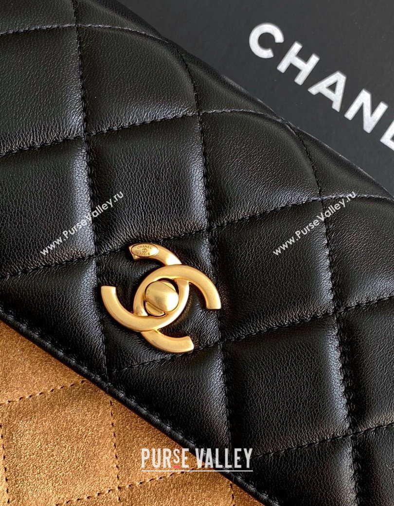 Chanel Suede Lambskin Phone Holder with Strap Beige/Black 2025 AP4679 (yezi-250703051)