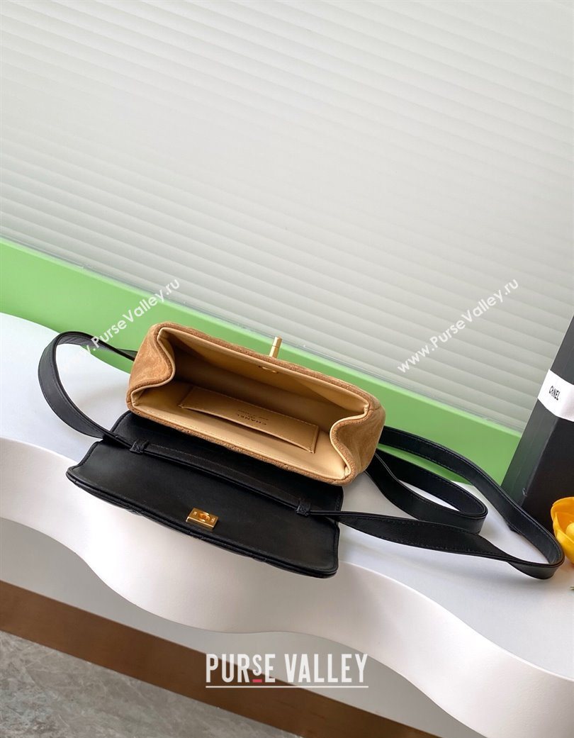 Chanel Suede Lambskin Phone Holder with Strap Beige/Black 2025 AP4679 (yezi-250703051)