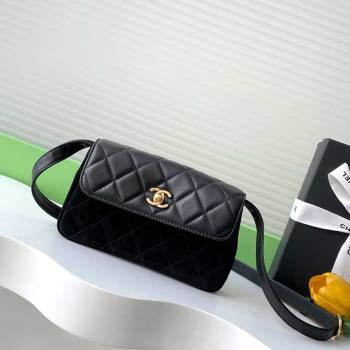 Chanel Suede Lambskin Phone Holder with Strap Black2 2025 AP4677 (yezi-250703053)
