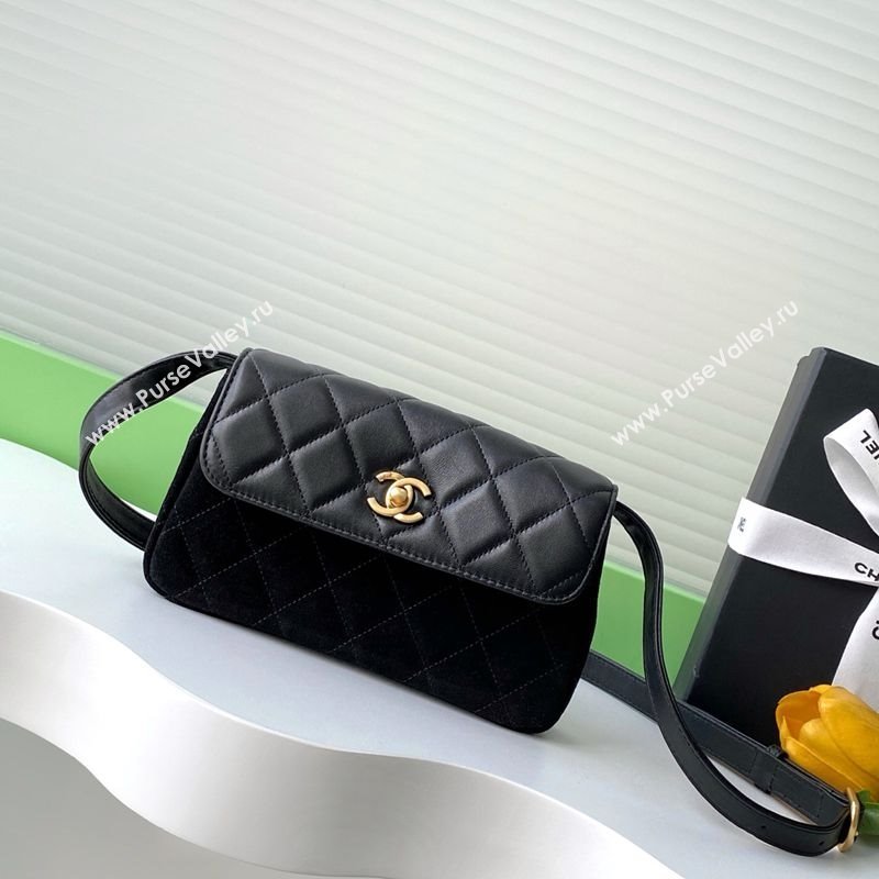 Chanel Suede Lambskin Phone Holder with Strap Black2 2025 AP4677 (yezi-250703053)