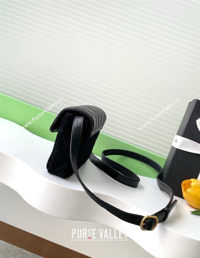 Chanel Suede Lambskin Phone Holder with Strap Black2 2025 AP4677 (yezi-250703053)