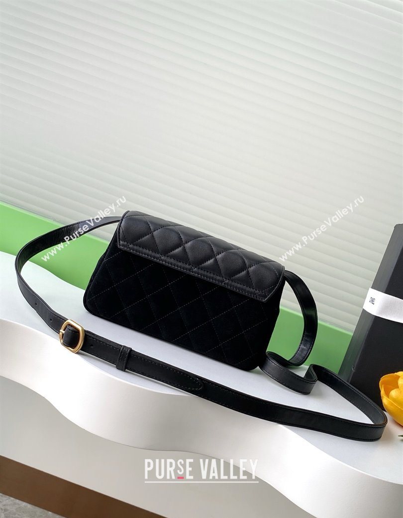 Chanel Suede Lambskin Phone Holder with Strap Black2 2025 AP4677 (yezi-250703053)