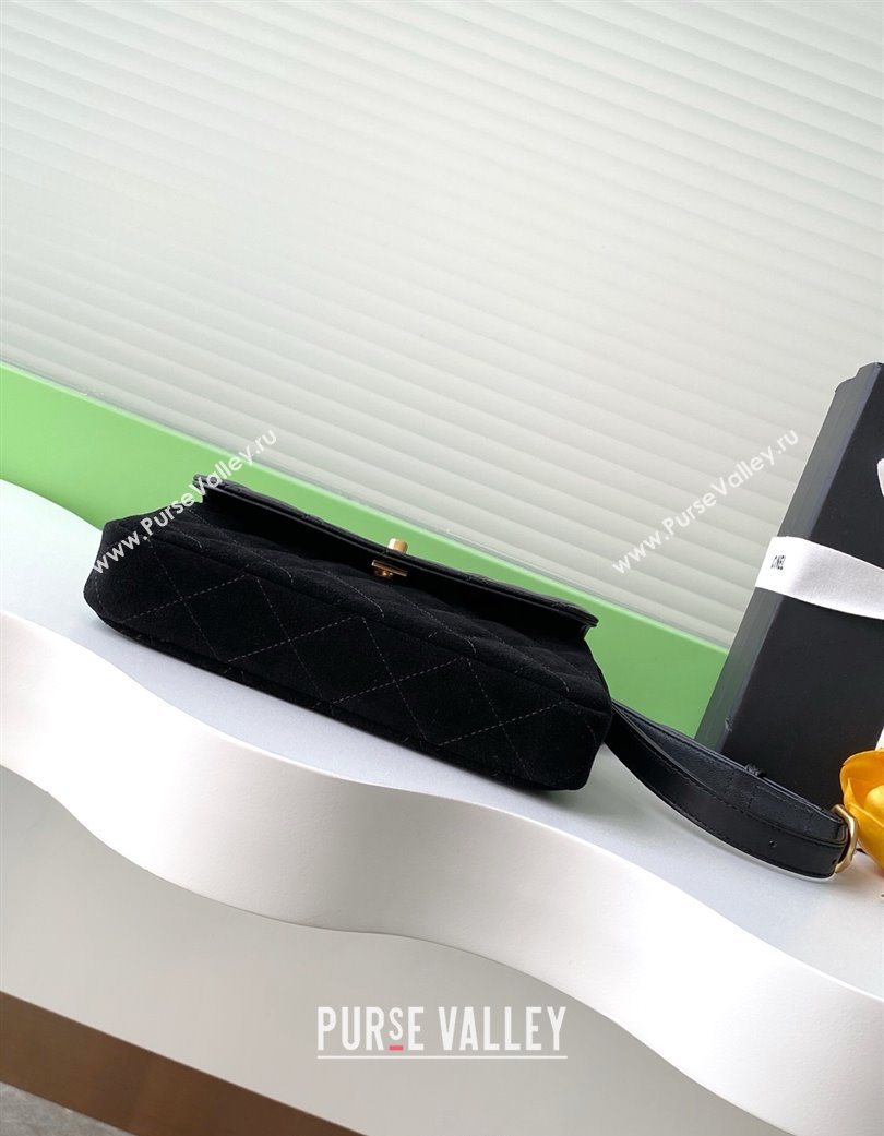 Chanel Suede Lambskin Phone Holder with Strap Black2 2025 AP4677 (yezi-250703053)