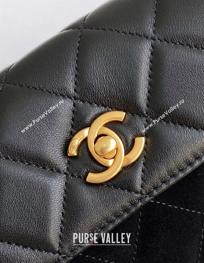 Chanel Suede Lambskin Phone Holder with Strap Black2 2025 AP4677 (yezi-250703053)