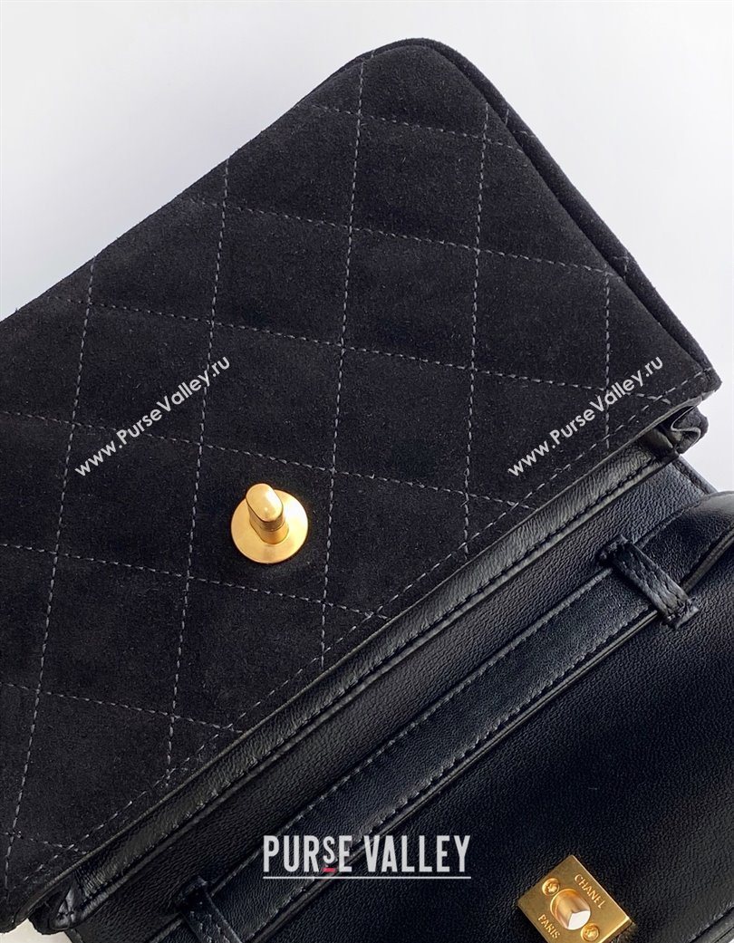 Chanel Suede Lambskin Phone Holder with Strap Black2 2025 AP4677 (yezi-250703053)