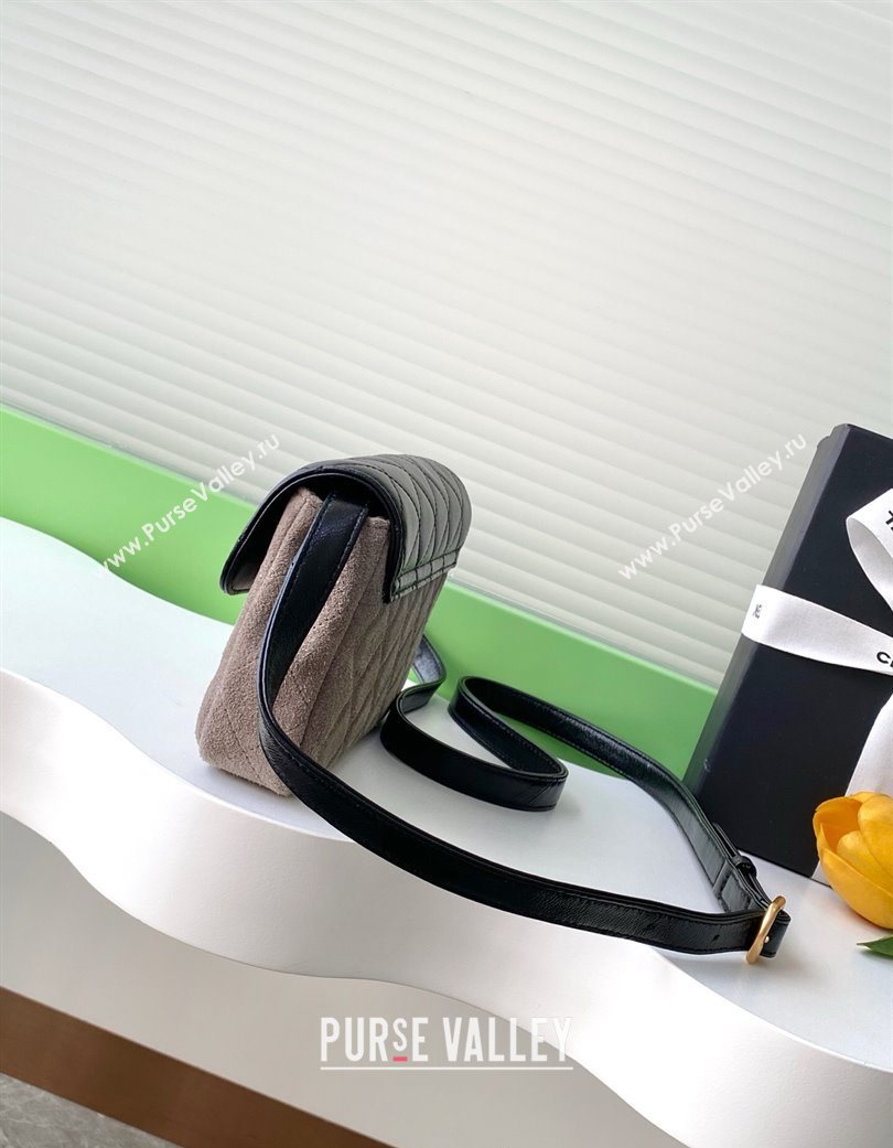 Chanel Suede Lambskin Phone Holder with Strap Grey/Black 2025 AP4677 (yezi-250703054)