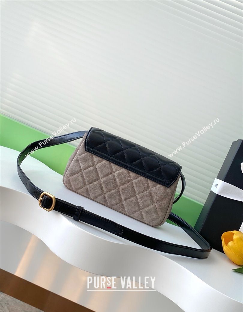 Chanel Suede Lambskin Phone Holder with Strap Grey/Black 2025 AP4677 (yezi-250703054)