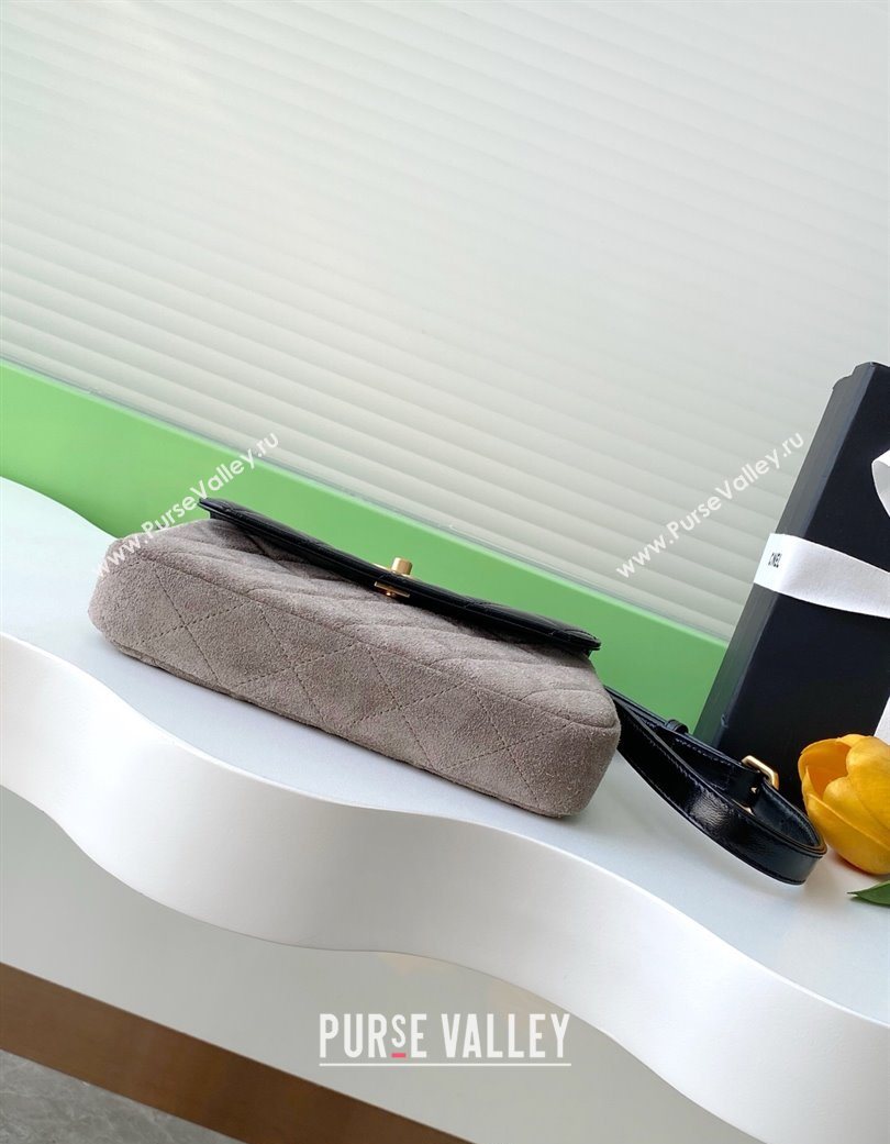 Chanel Suede Lambskin Phone Holder with Strap Grey/Black 2025 AP4677 (yezi-250703054)