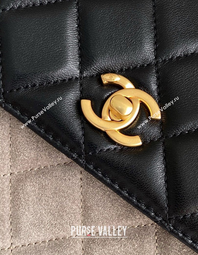 Chanel Suede Lambskin Phone Holder with Strap Grey/Black 2025 AP4677 (yezi-250703054)