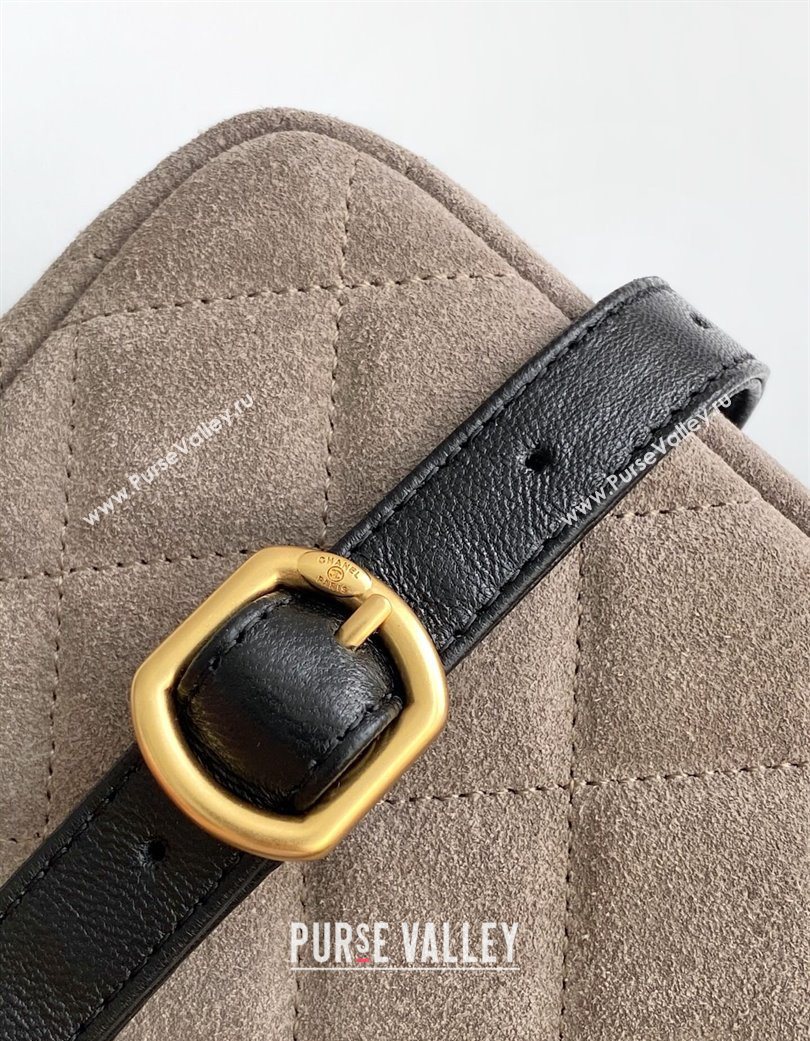 Chanel Suede Lambskin Phone Holder with Strap Grey/Black 2025 AP4677 (yezi-250703054)