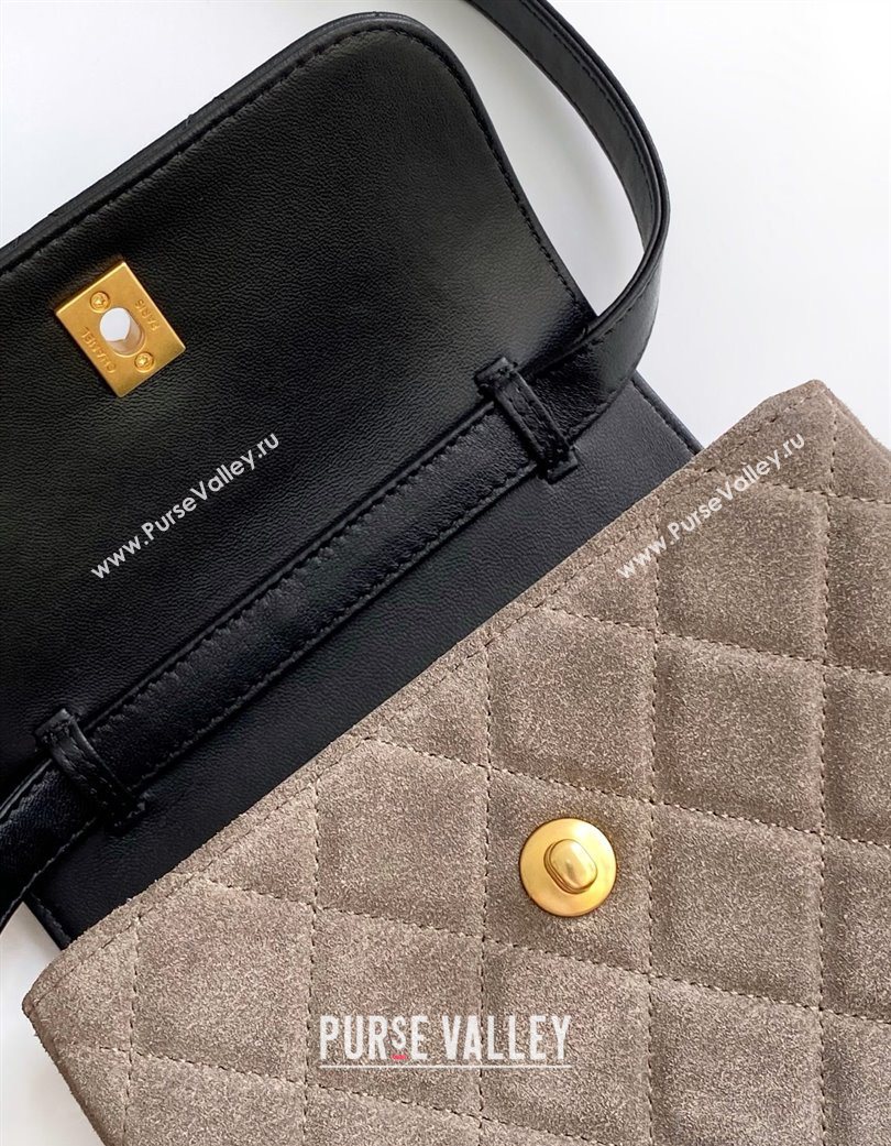 Chanel Suede Lambskin Phone Holder with Strap Grey/Black 2025 AP4677 (yezi-250703054)