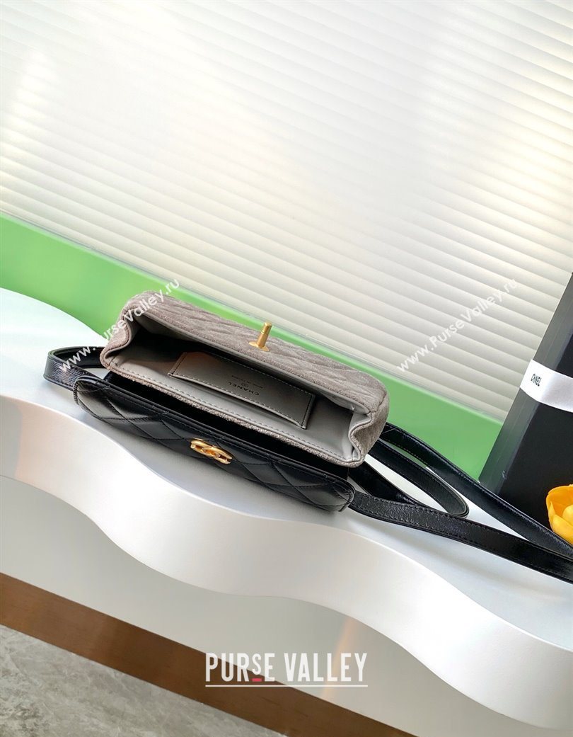 Chanel Suede Lambskin Phone Holder with Strap Grey/Black 2025 AP4677 (yezi-250703054)