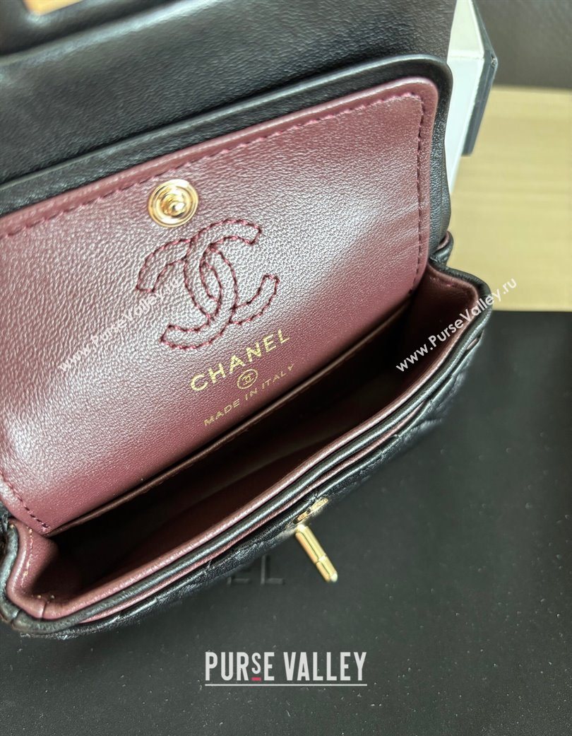 Chanel Lambskin Classic Mini Bag with hook and Heart Charm Black 2025 AP4760 (yezi-250703045)