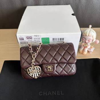 Chanel Lambskin Classic Mini Bag with hook and Heart Charm Dark Brown 2025 AP4760 (yezi-250703046)