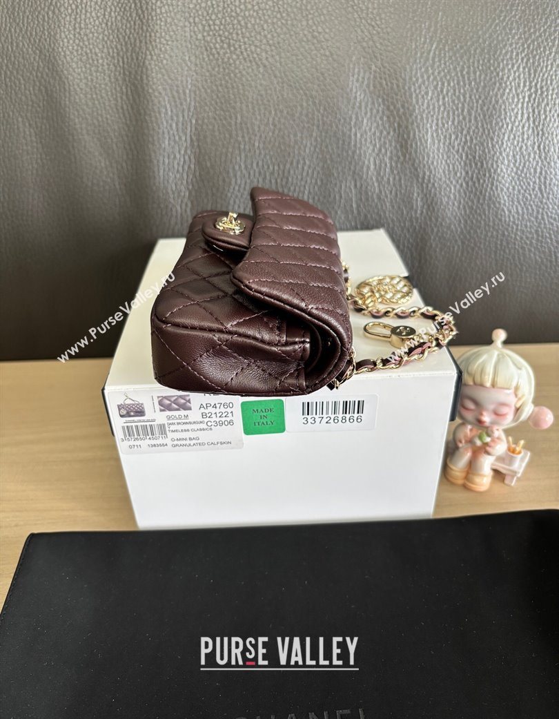 Chanel Lambskin Classic Mini Bag with hook and Heart Charm Dark Brown 2025 AP4760 (yezi-250703046)