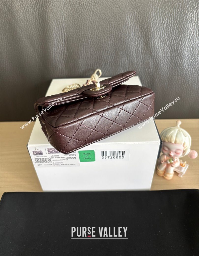 Chanel Lambskin Classic Mini Bag with hook and Heart Charm Dark Brown 2025 AP4760 (yezi-250703046)