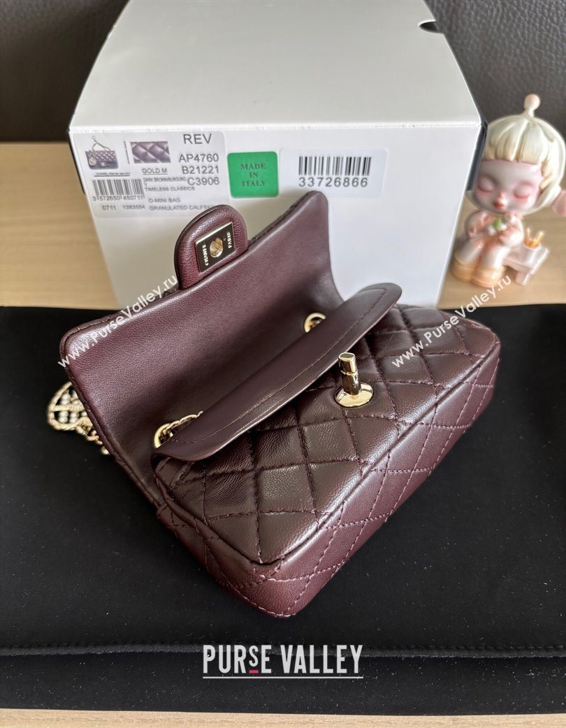 Chanel Lambskin Classic Mini Bag with hook and Heart Charm Dark Brown 2025 AP4760 (yezi-250703046)
