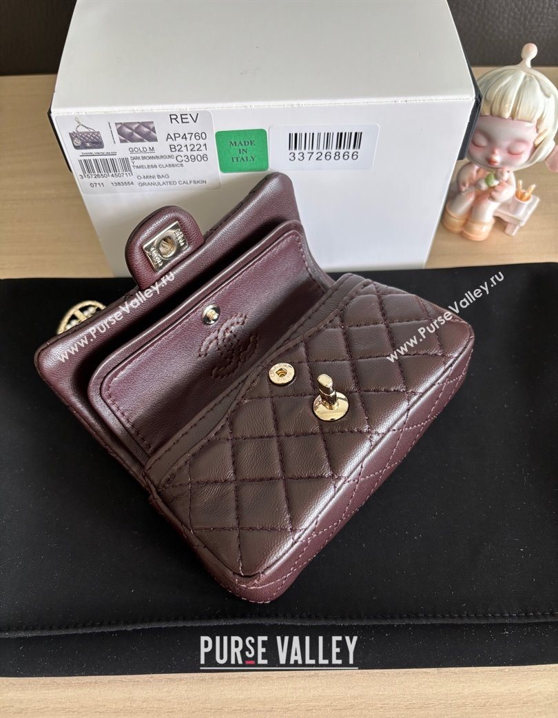 Chanel Lambskin Classic Mini Bag with hook and Heart Charm Dark Brown 2025 AP4760 (yezi-250703046)