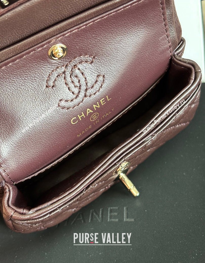 Chanel Lambskin Classic Mini Bag with hook and Heart Charm Dark Brown 2025 AP4760 (yezi-250703046)