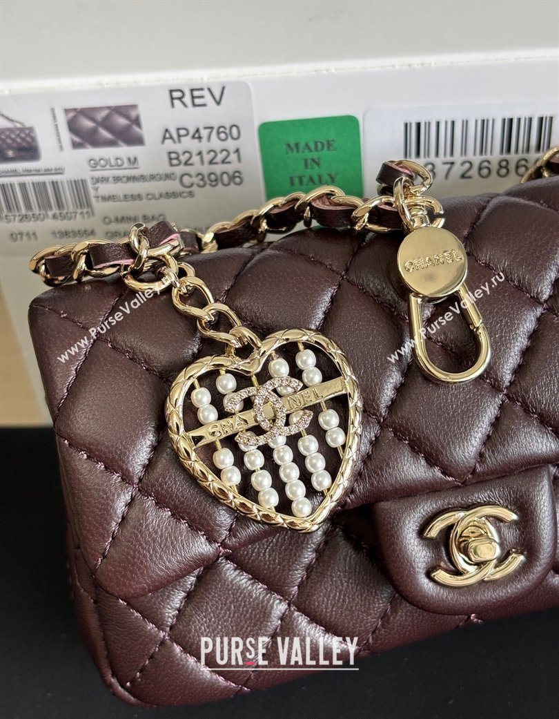 Chanel Lambskin Classic Mini Bag with hook and Heart Charm Dark Brown 2025 AP4760 (yezi-250703046)