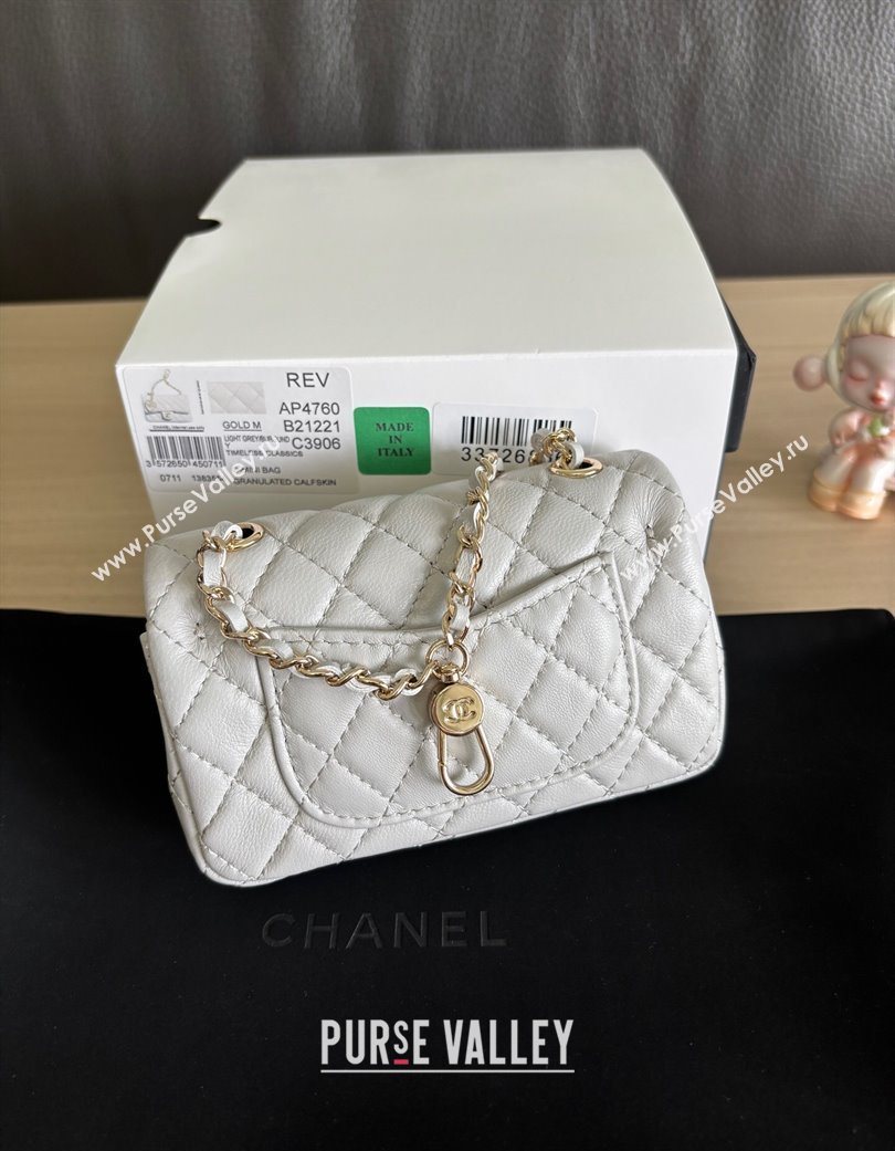 Chanel Lambskin Classic Mini Bag with hook and Heart Charm Light Grey 2025 AP4760 (yezi-250703047)