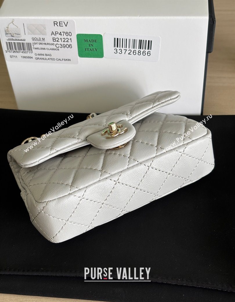 Chanel Lambskin Classic Mini Bag with hook and Heart Charm Light Grey 2025 AP4760 (yezi-250703047)