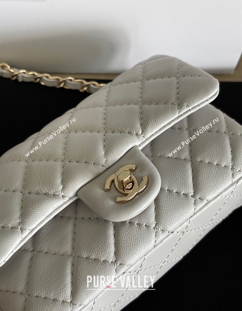 Chanel Lambskin Classic Mini Bag with hook and Heart Charm Light Grey 2025 AP4760 (yezi-250703047)