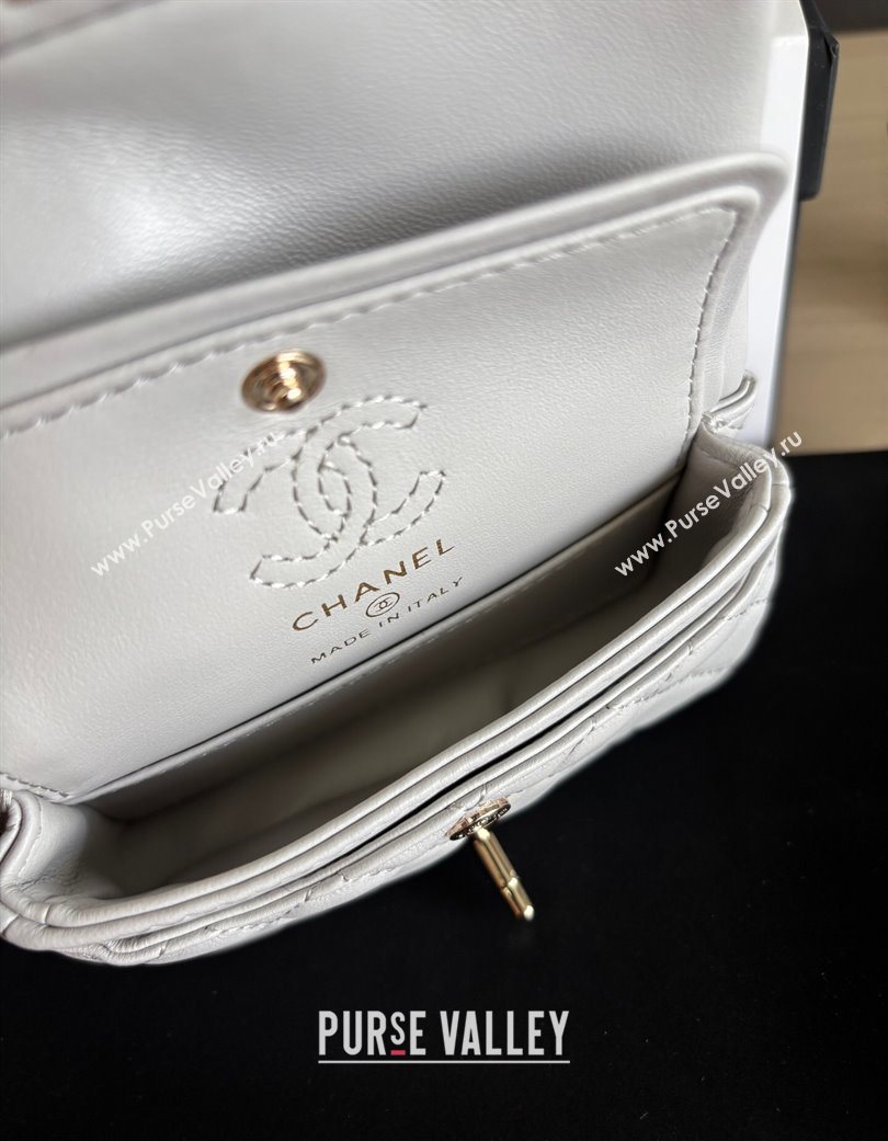 Chanel Lambskin Classic Mini Bag with hook and Heart Charm Light Grey 2025 AP4760 (yezi-250703047)