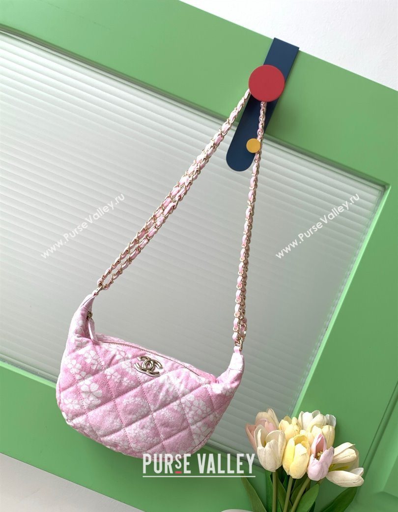 Chanel Printed Denim Large Hobo Bag Light Pink/White 2025 AS5431 (yezi-250702087)