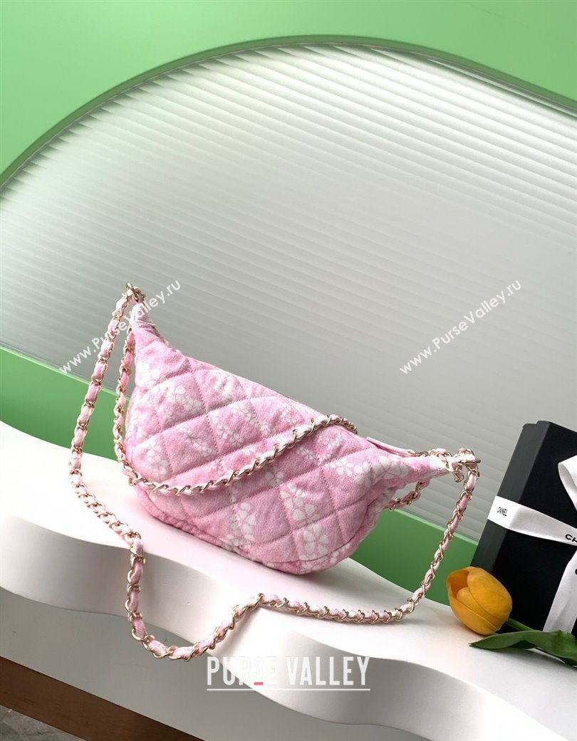Chanel Printed Denim Large Hobo Bag Light Pink/White 2025 AS5431 (yezi-250702087)