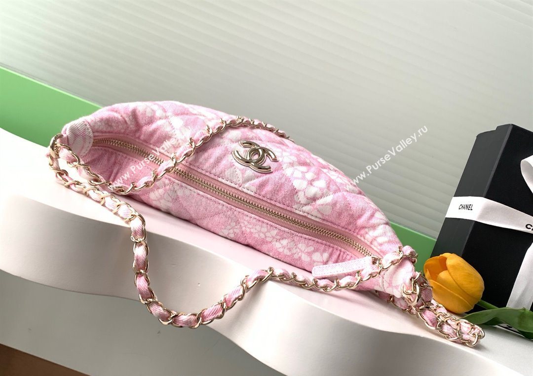 Chanel Printed Denim Large Hobo Bag Light Pink/White 2025 AS5431 (yezi-250702087)