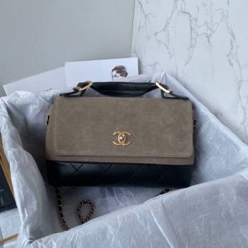 Chanel Suede Lambskin Large Flap Bag with Top Handle Grey/Black 2025 AS5637 (yezi-250703008)