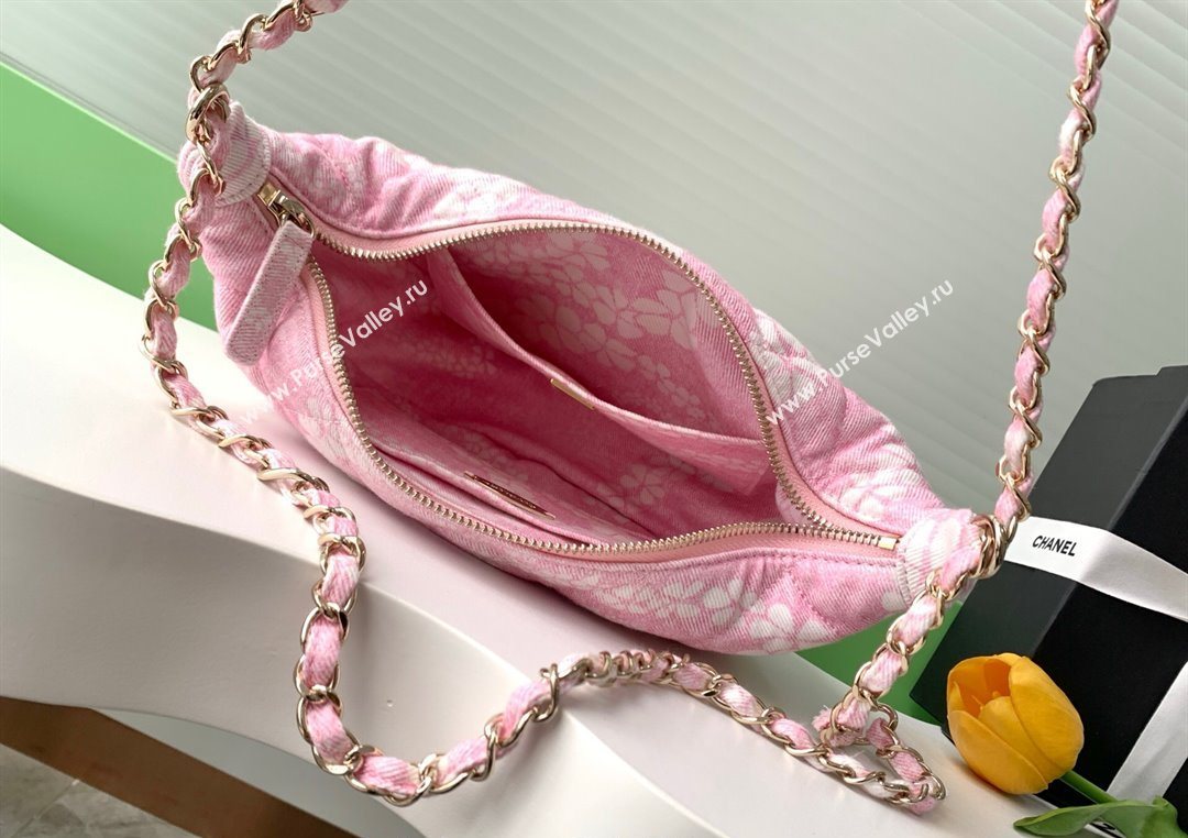 Chanel Printed Denim Large Hobo Bag Light Pink/White 2025 AS5431 (yezi-250702087)