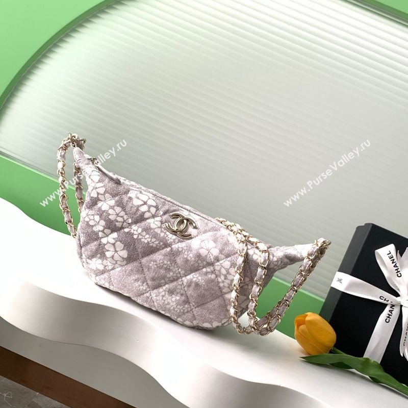Chanel Printed Denim Large Hobo Bag Grey/White 2025 AS5431 (yezi-250702088)
