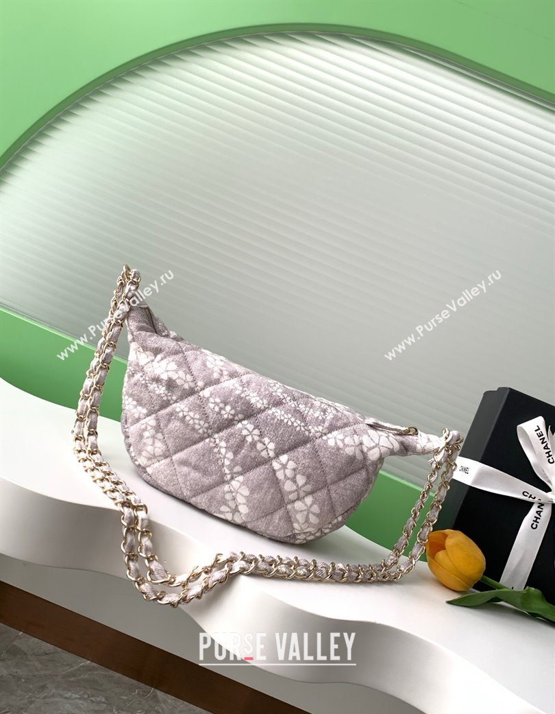 Chanel Printed Denim Large Hobo Bag Grey/White 2025 AS5431 (yezi-250702088)