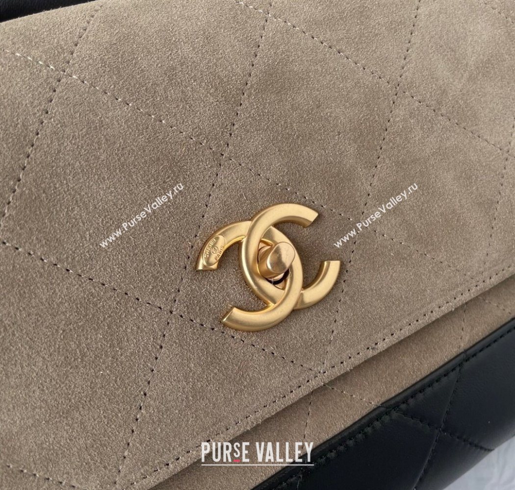 Chanel Suede Lambskin Large Flap Bag with Top Handle Grey/Black 2025 AS5637 (yezi-250703008)