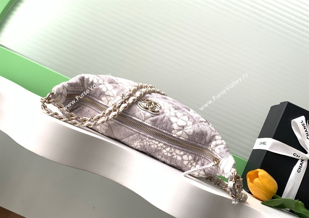 Chanel Printed Denim Large Hobo Bag Grey/White 2025 AS5431 (yezi-250702088)