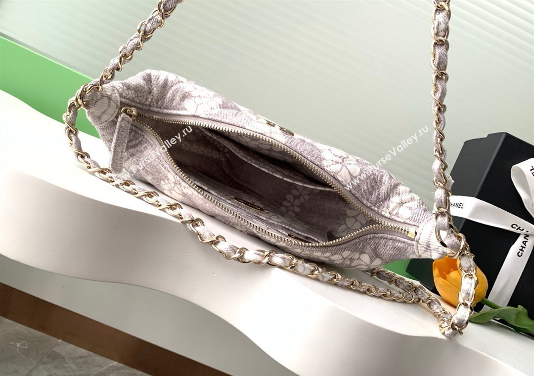 Chanel Printed Denim Large Hobo Bag Grey/White 2025 AS5431 (yezi-250702088)