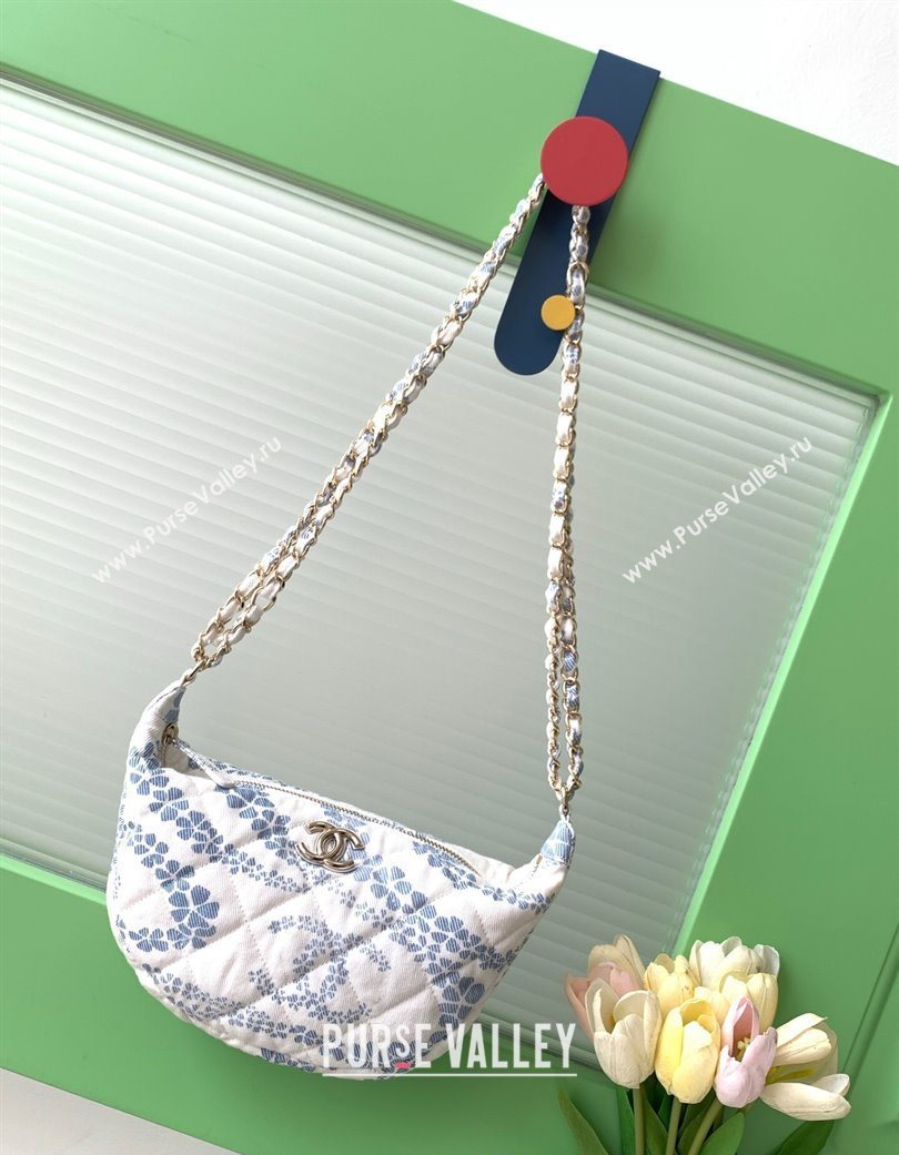 Chanel Printed Denim Large Hobo Bag White/Blue 2025 AS5431 (yezi-250702089)
