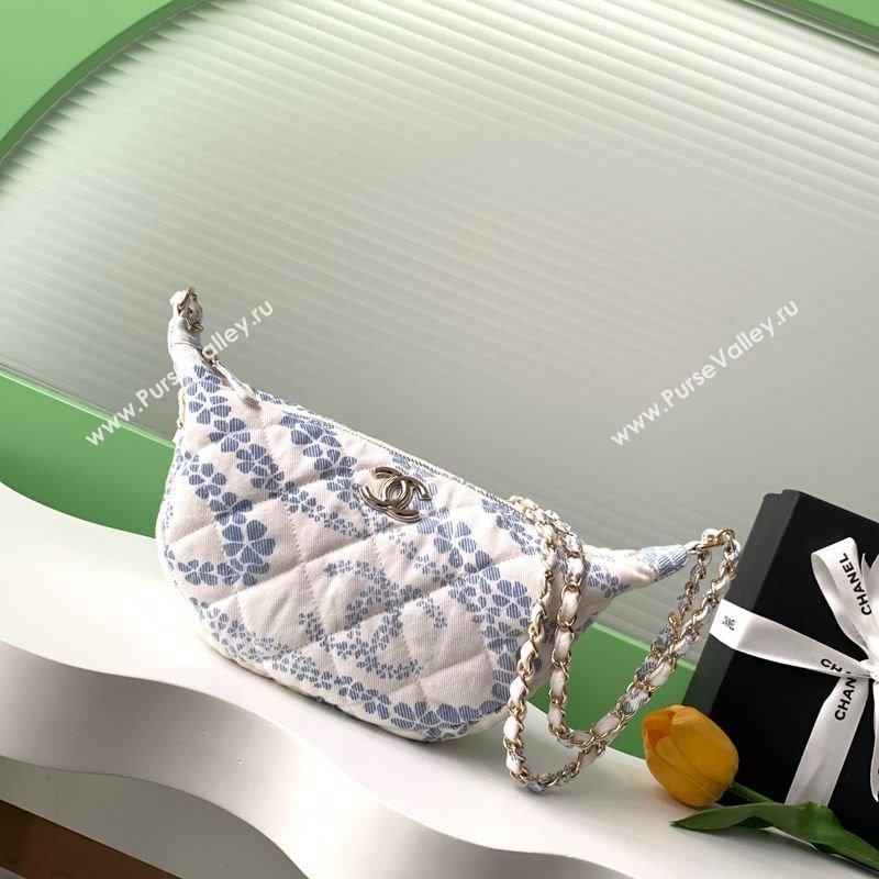 Chanel Printed Denim Large Hobo Bag White/Blue 2025 AS5431 (yezi-250702089)