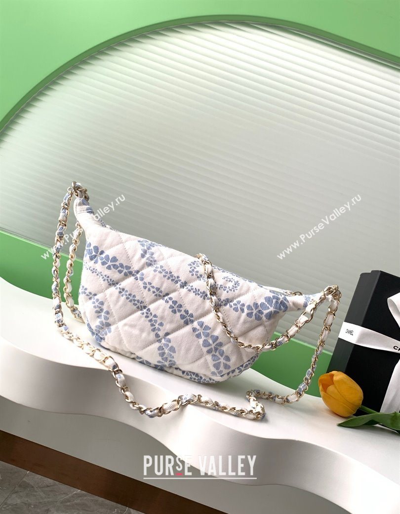 Chanel Printed Denim Large Hobo Bag White/Blue 2025 AS5431 (yezi-250702089)