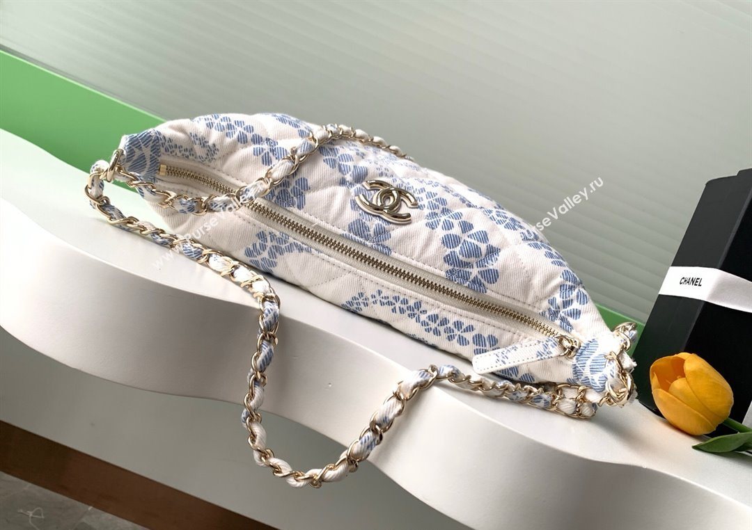 Chanel Printed Denim Large Hobo Bag White/Blue 2025 AS5431 (yezi-250702089)