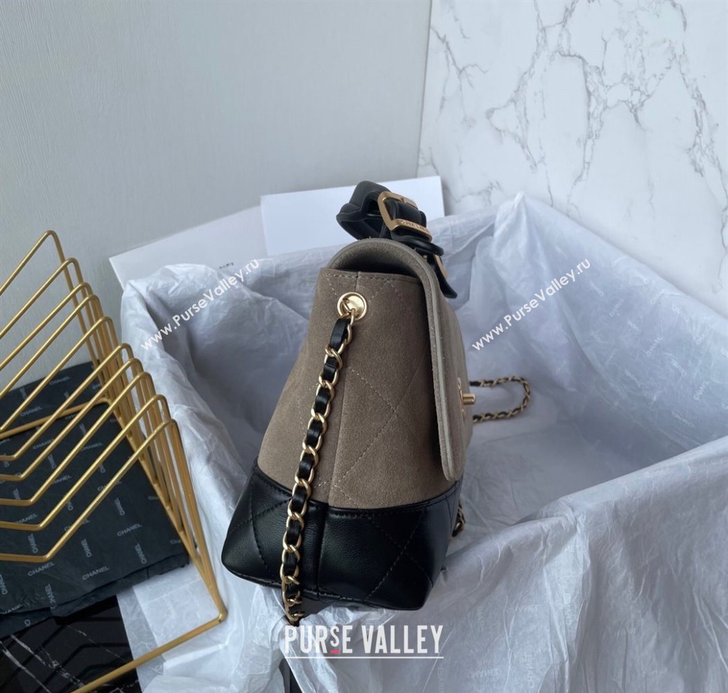 Chanel Suede Lambskin Large Flap Bag with Top Handle Grey/Black 2025 AS5637 (yezi-250703008)